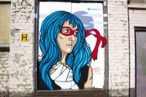 street art mural pop art woman with mask