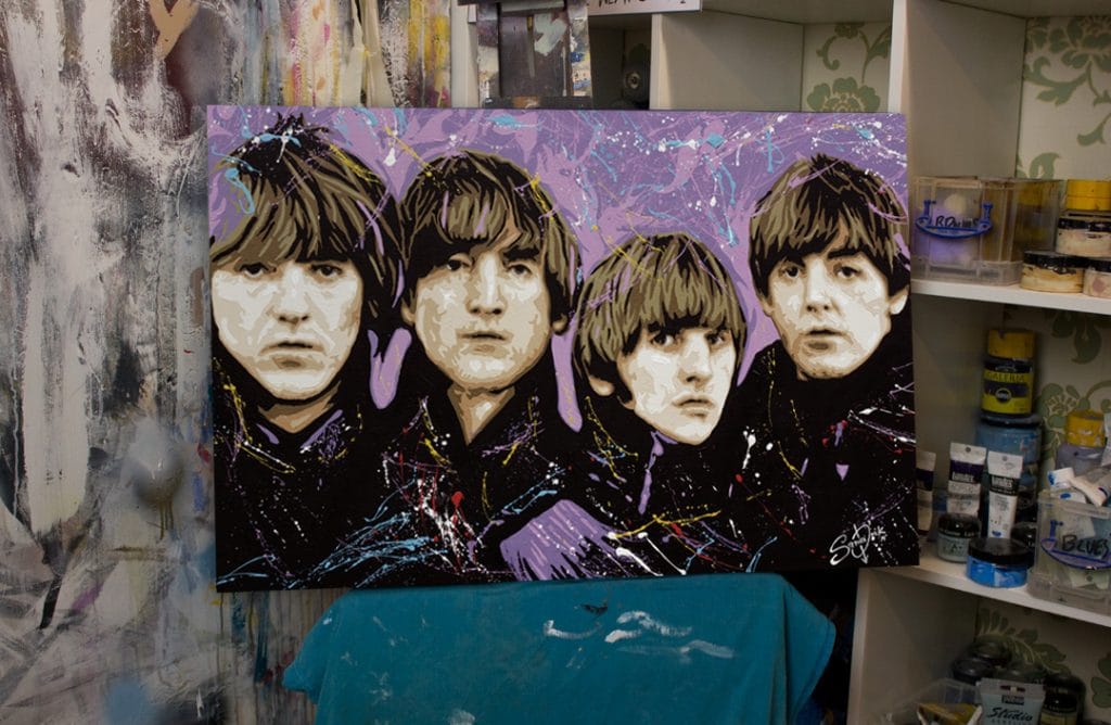 beatles for sale pop art painting on easel in art studio