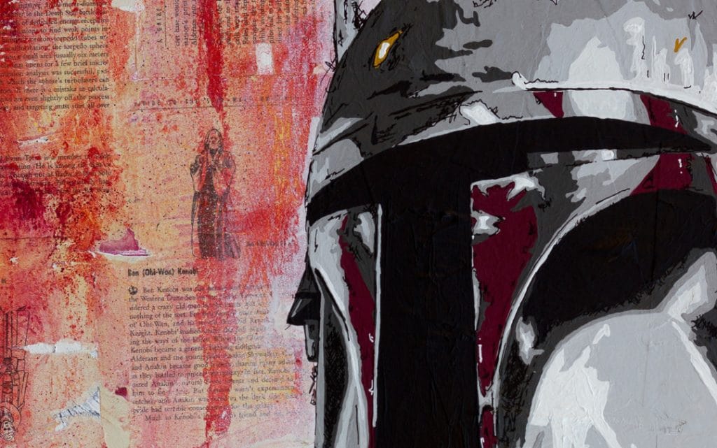 boba fett red pop art painting detail close up
