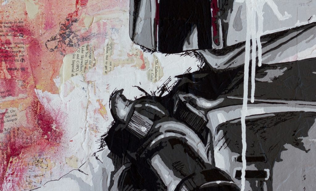 boba fett red pop art painting detail close up