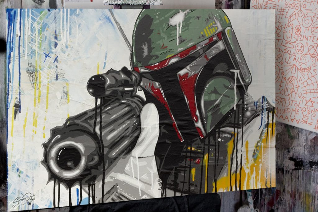 boba fett painting on a easel