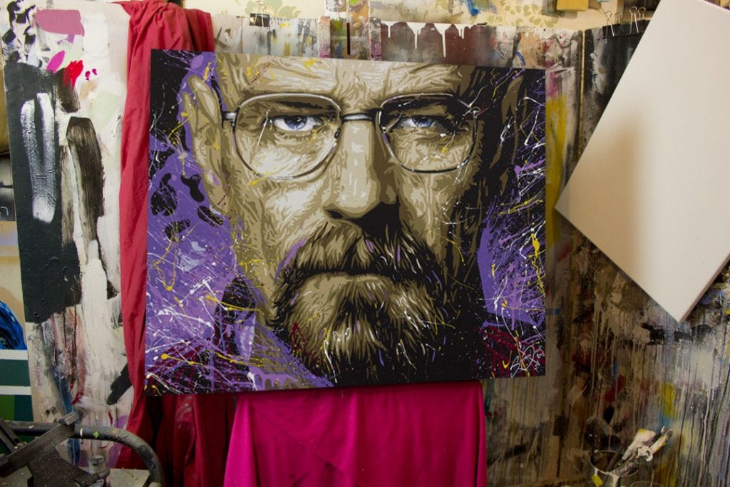 breaking bad walter white pop art painting on a easel