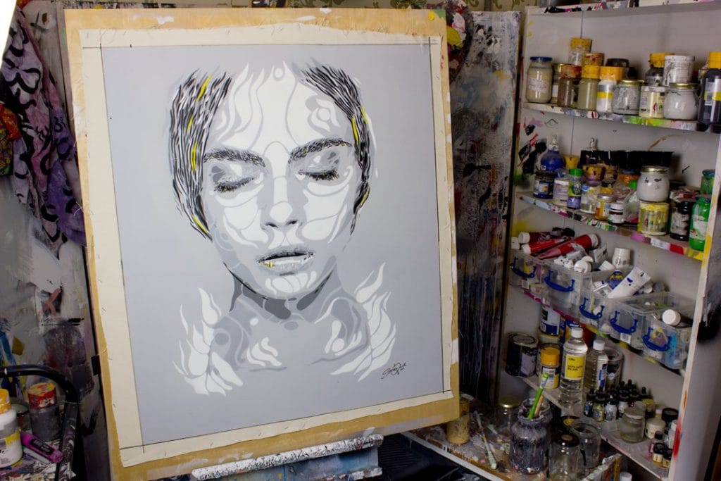 cara delevingne dream art work in an art studio