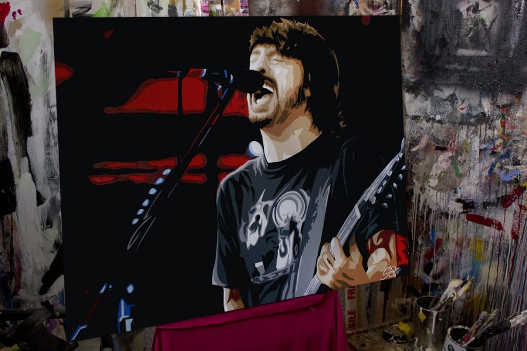 foo fighters painting on a easel