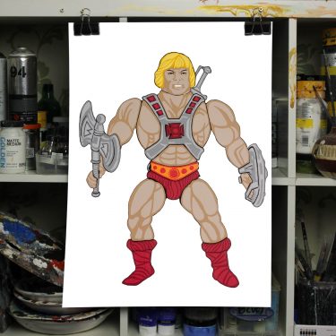 he-man figure art print on paper