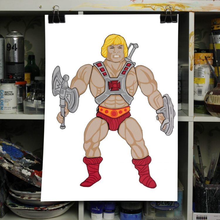 he-man figure art print on paper