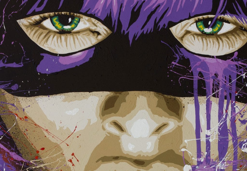 hit girl kick ass pop art painting close up detail