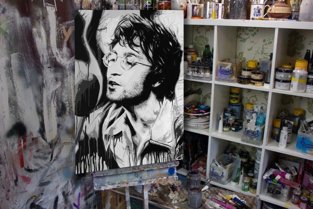 john lennon pop art painting on easel