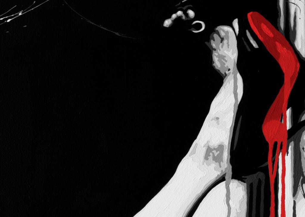 kate moss close up painting of the Louboutin shoes