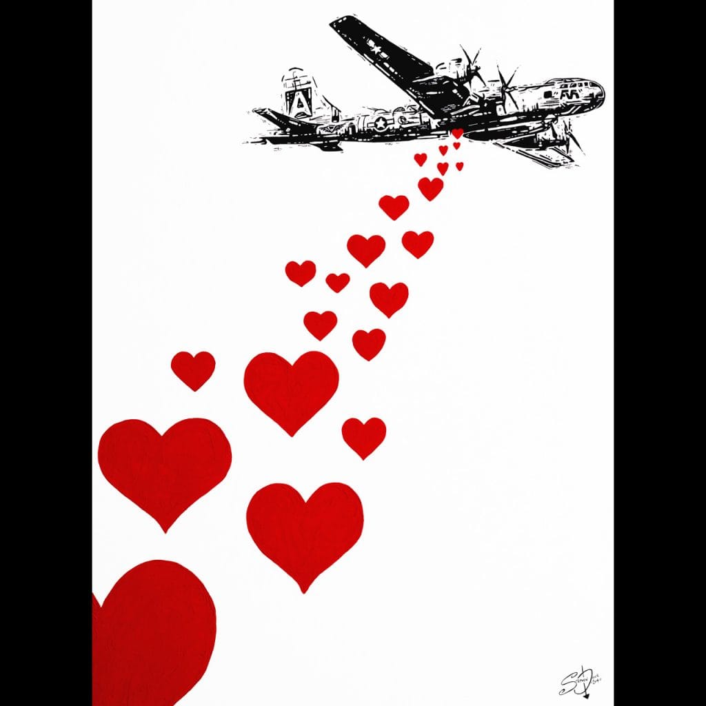 plane bombing hearts painting