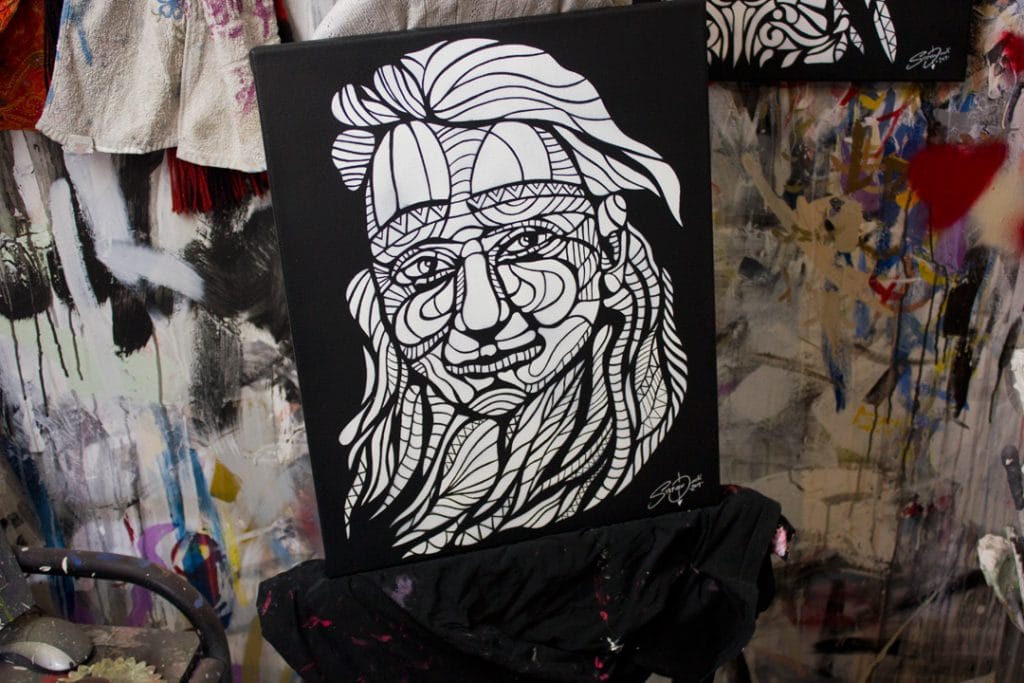 super detailed stencil art in a art studio