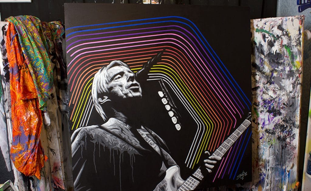 paul weller pop art painting on a easel