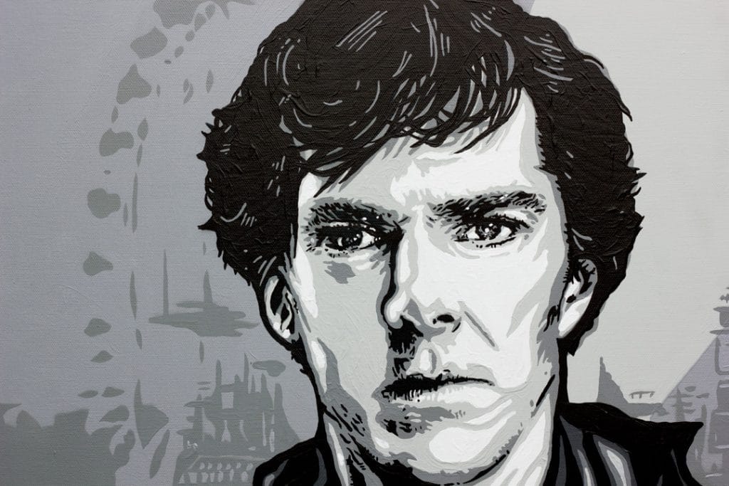 sherlock dressed as batman mash up painting