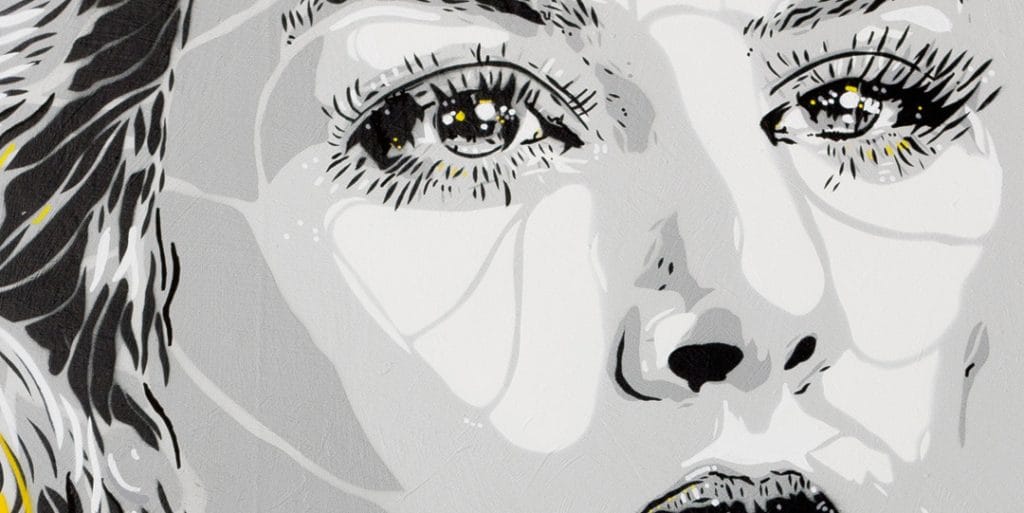 stencil portrait painting detail close up