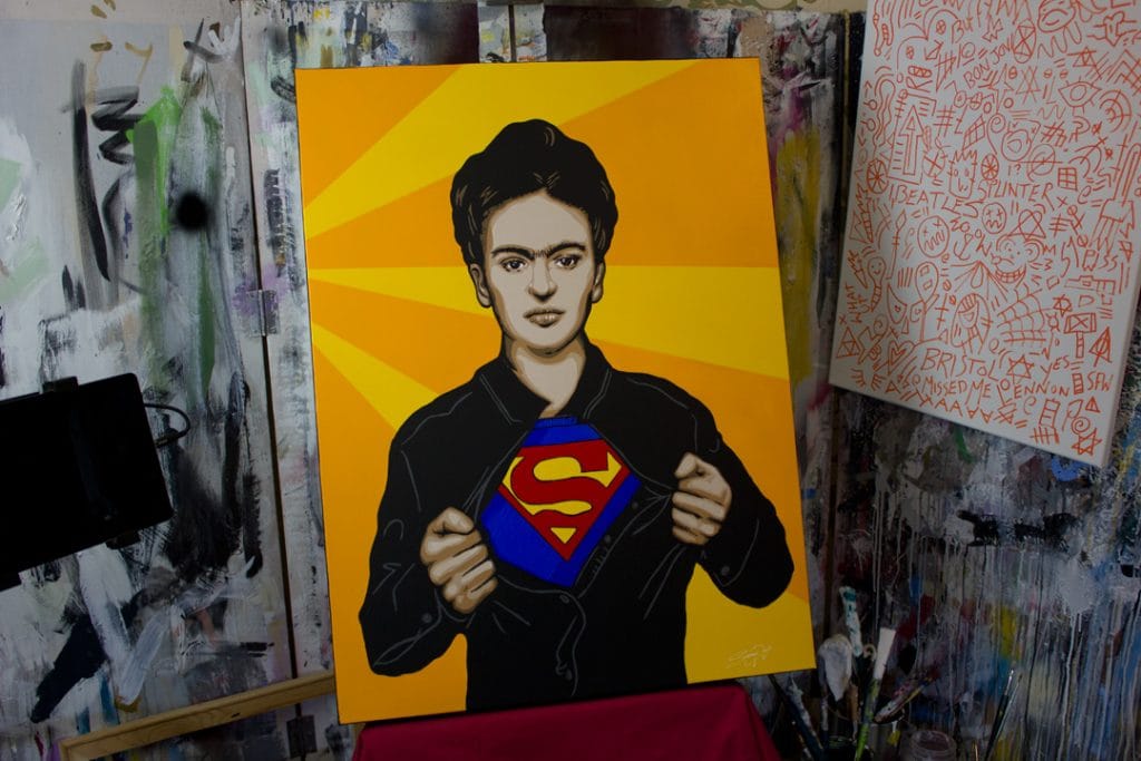 frida kahlo mashed up with superman painting