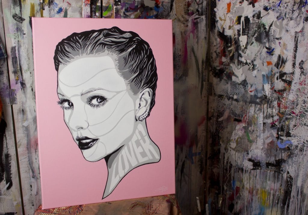taylor swift lover pop art painting in pink insitu