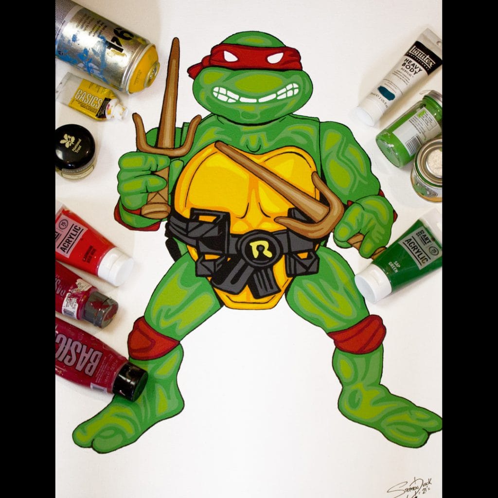 Teenage Mutant Ninja Turtles Raphael Action Figure Toy Pop Art Painting