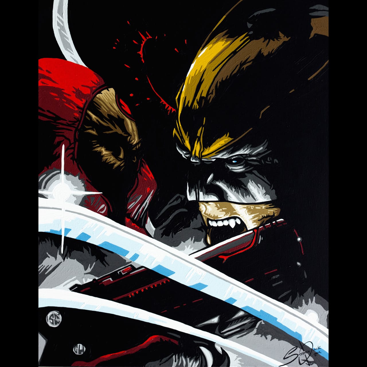 wolverine vs deadpool pop art painting