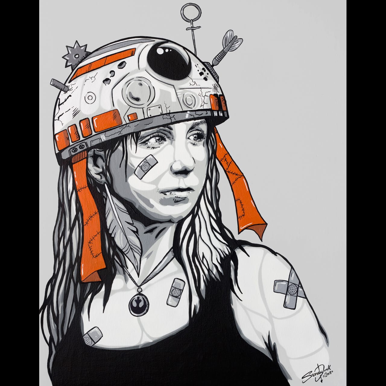 bb-8 girl painting, pop art stencil painting