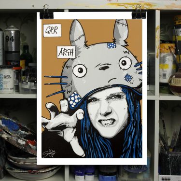 girl with totoro hat art print
