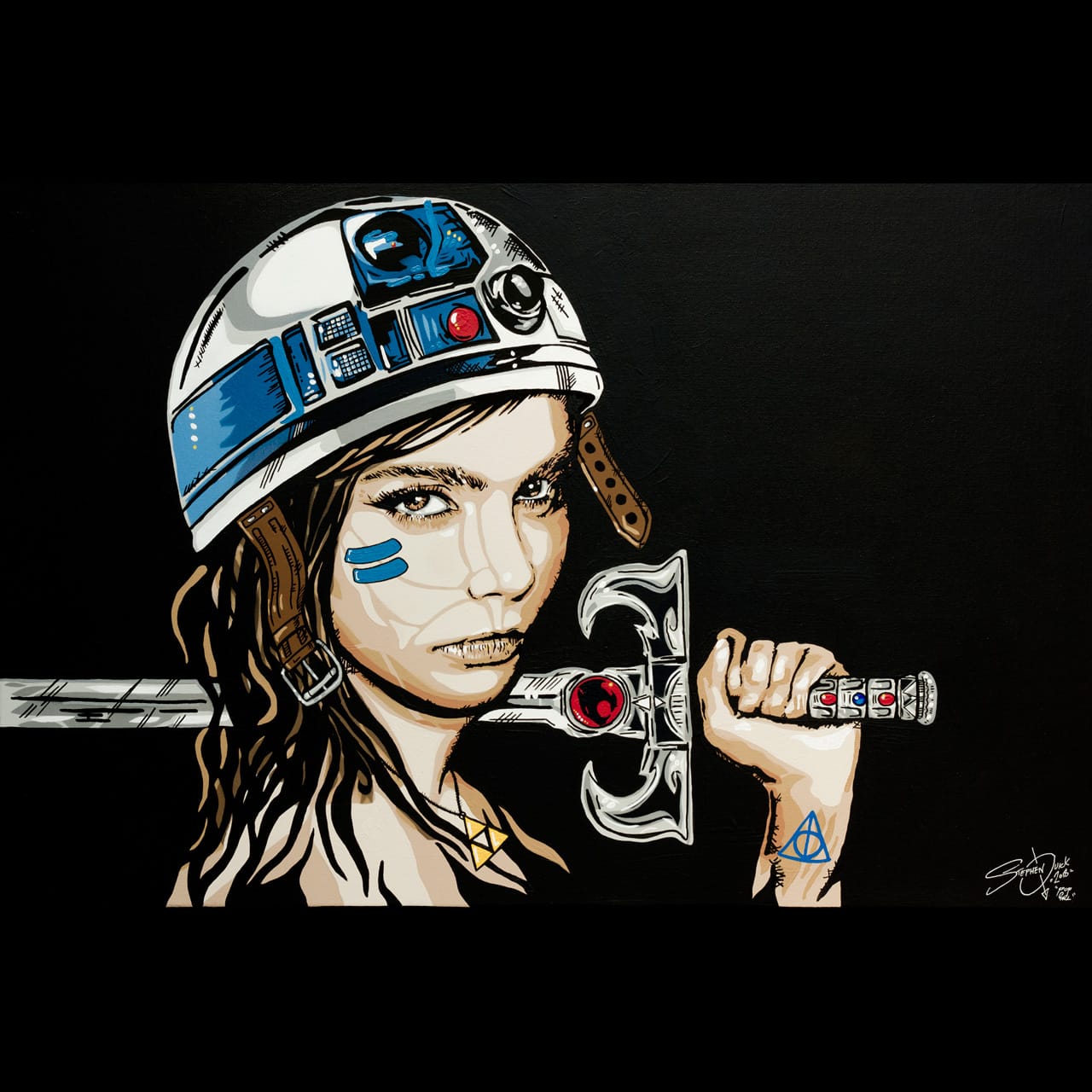 Spray paint feminist pop art painting of a powerful woman