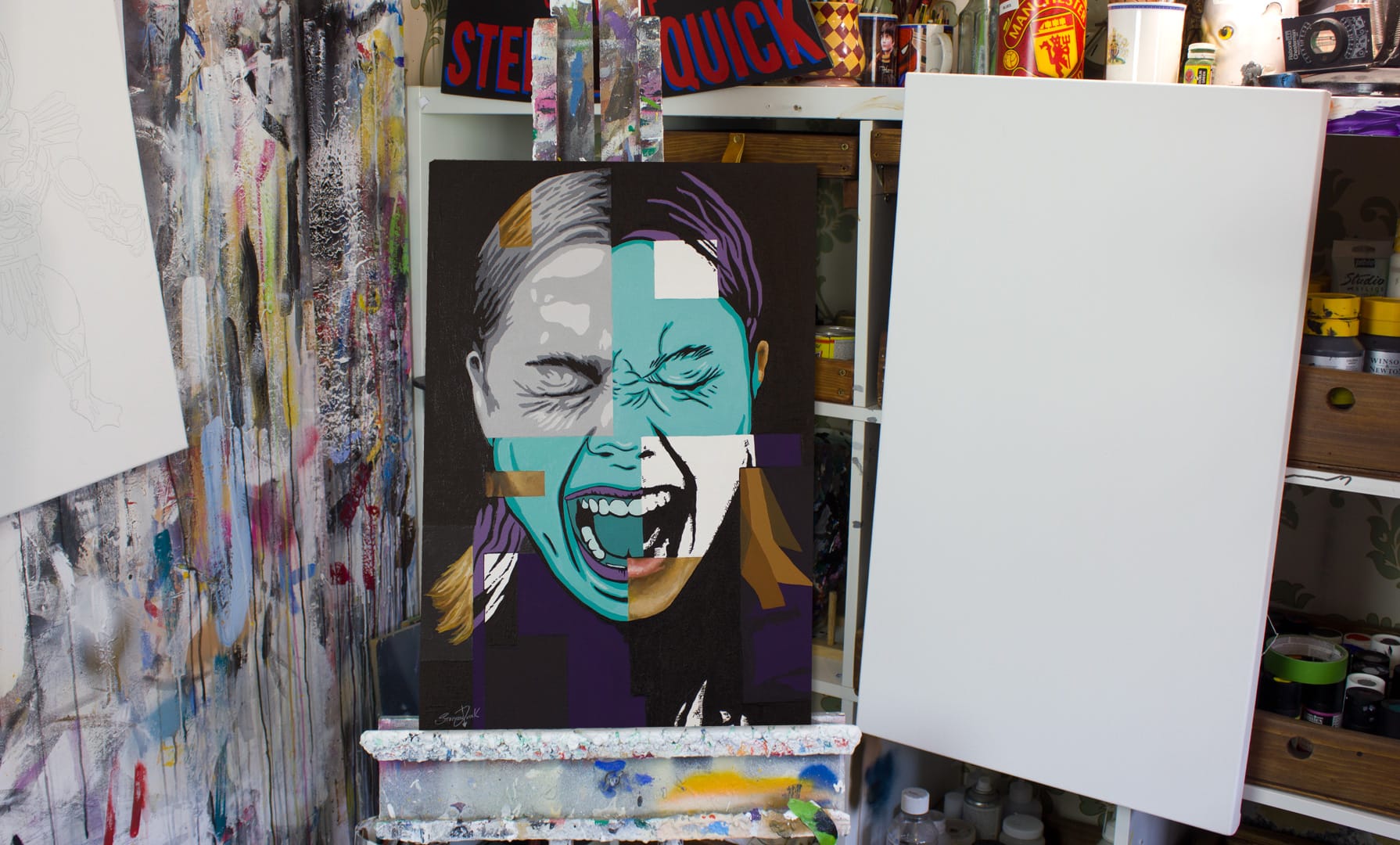 Pheobe Bridgers pop art painting, scream portriat
