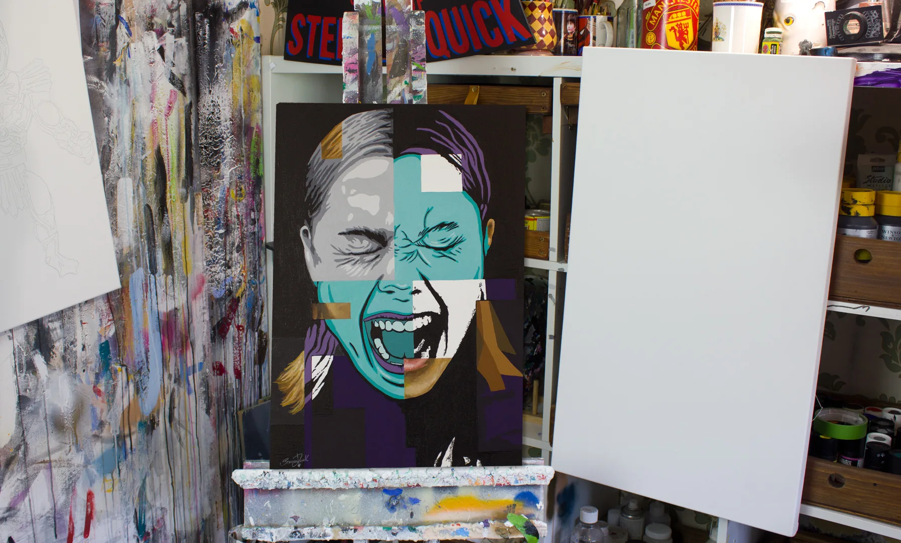 Pheobe Bridgers pop art painting, scream portriat